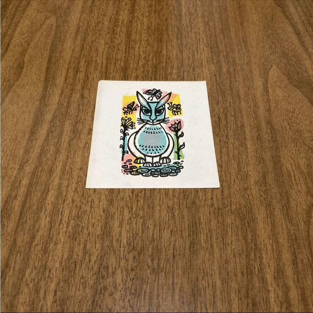 Vintage Studio Art Ink Print -Rabbit Kitsch Theme- Material: Paper 4"x4 3/4"